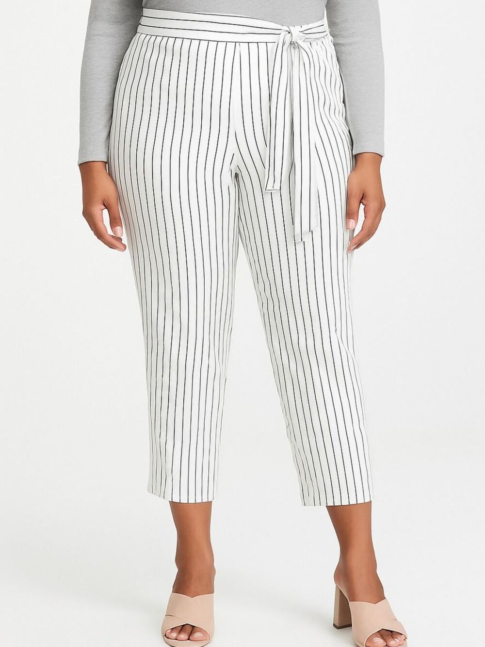 NWT 1. State White Pinstripe Tie-Waist Cropped Pants Size 24W